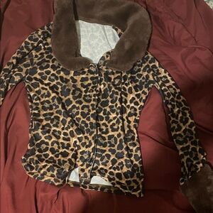 Leopard Print Jacket with Faux Fur Collar